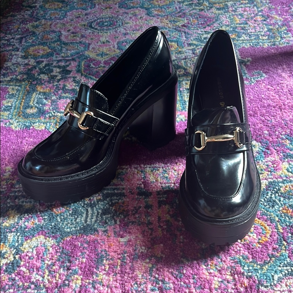 Black horsebit loafer heels